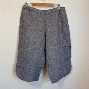 Coldwater Creek 100% Linen Gray White Striped Wide Leg Crops Petite L
